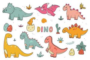 dinosaurier hand dragen samling av klotter för affischer, grafik, kort, klistermärken, barnkammare dekor, stationär, scrapbooking, etc. eps 10 vektor