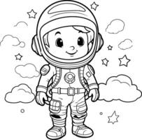 färg sida översikt av tecknad serie astronaut vektor