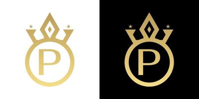 brev p krona logotyp, brev p logotyp med krona mall för tecken lyx stjärna elegant skönhet, mode vektor
