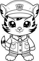 schwarz und Weiß Karikatur Illustration von süß Tiger Matrose Charakter Färbung Buch vektor