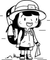 Backpacker Mädchen Illustration. süß Karikatur Backpacker Mädchen vektor