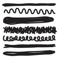 uppsättning av konstnärlig penna borstar. hand dragen grunge slag. klotter rader, olika avdelare för webb webbplatser. vektor