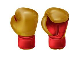 realistisk röd par läder boxning handskar. sport Utrustning till skyddande händer i näve bekämpa. boxare sportkläder för stansa träna., stötsäker sparring, bekämpa eller Träning på stansning väska. vektor