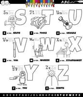 pädagogisches Cartoon-Alphabet-Set von s bis z Farbbuchseite vektor