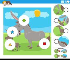 Spiel das Stücke Aktivität mit Karikatur Esel und Fohlen Bauernhof Tiere vektor