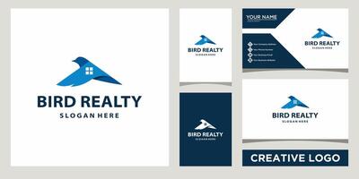 fågel verklig egendom logotyp design mall med företag kort design vektor