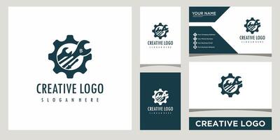 Bedienung Werkzeuge mit Ausrüstung Logo Design Vorlage mit Geschäft Karte Design vektor