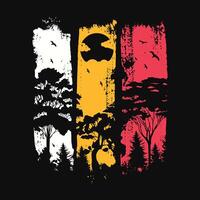 färgad årgång silhuett av skog träd scen för t-shirt design vektor
