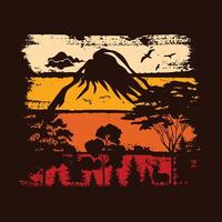 Jahrgang Stil draussen Berg Aussicht Silhouette geeignet zum T-Shirt Design vektor