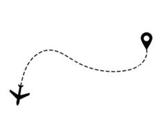 Flugzeug gepunktet Route Linie das Weg Flugzeug. fliegend mit ein gestrichelt Linie von das beginnend Punkt und entlang das Weg. Illustration vektor