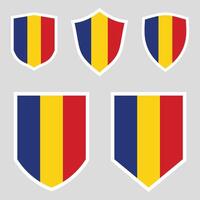 uppsättning av rumänien flagga i skydda form ram vektor