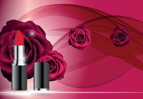 Design Kosmetikprodukt Lippenstiftvorlage für Anzeigen oder Zeitschriftenhintergrund. 3D realistische Vektorillustration vektor
