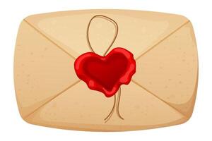 kuvert, romantisk kärlek brev med vax täta, rep och hjärta form rep isolerat på vit bakgrund. vektor