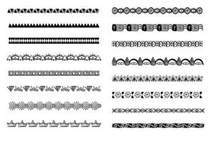 uppsättning aztec stam- motiv gräns i klotter hand dragen stil från geometrisk former isolerat på vit bakgrund. boho scandinavian srtoke, traditionell inföding dekor. vektor