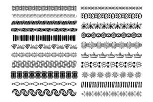 einstellen aztekisch Stammes- Motiv Rand im Gekritzel Hand gezeichnet Stil von geometrisch Formen isoliert auf Weiß Hintergrund. Boho skandinavisch Schlag, traditionell einheimisch Dekor. vektor