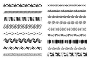 uppsättning aztec stam- motiv gräns i klotter hand dragen stil från geometrisk former isolerat på vit bakgrund. boho scandinavian srtoke, traditionell inföding dekor. vektor