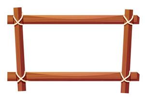 trä- ram gräns från plankor med rep. trä styrelse, brun gammal plankor och paneler med delar upp, spel ui design vektor