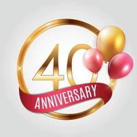 Vorlage Gold Logo 40 Jahre Jubiläum mit Band und Luftballons Vektor-Illustration vektor