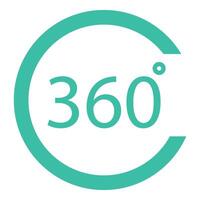 en elegant 360 grad se symbol i turkos på en vit bakgrund vektor