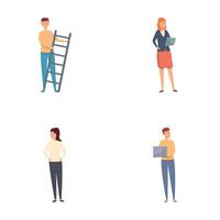 företags- identitet ikoner uppsättning tecknad serie . människor byggnad varumärke ord vektor