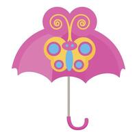 vibrerande rosa paraply med dekorativ fjäril design isolerat på vit vektor