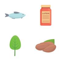 Lutein Ergänzung Symbole einstellen Karikatur . Lutein Produkt Diät Ergänzung vektor