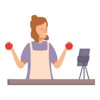 Frau vlogging Über frisch Tomaten vektor