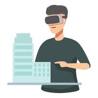 Mann einnehmend mit virtuell Wirklichkeit die Architektur vektor