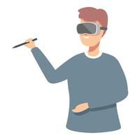 Grafik von ein Mann mit virtuell Wirklichkeit Brille und halten ein Regler vektor