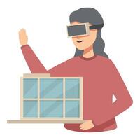 Frau erleben virtuell Wirklichkeit drinnen vektor