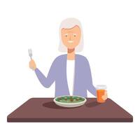 senior kvinna njuter en friska måltid vektor