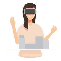 Frau genießen virtuell Wirklichkeit Erfahrung vektor