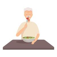 Senior Mann genießen ein gesund Salat Mahlzeit vektor