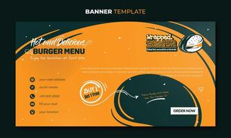 Banner Vorlage mit winken abstrakt Grün Orange Hintergrund zum Burger Essen oder Straße Essen Werbung Design vektor