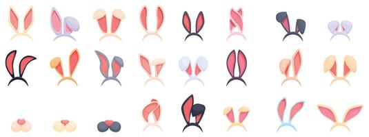 påsk kanin öron mask . en samling av tecknad serie kanin öron i olika färger och stilar vektor