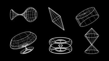 3d Drahtmodell Modelle von Objekte Netzwerk Linie. geometrisch Formen Atmosphäre Zukunft. retro futuristisch Design zum technologisch oder wissenschaftlich Element. Illustration. vektor