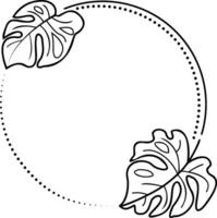 runda ram med monstera löv och prickar i svart. abstrakt tropisk blad krans. elegant element för bröllop dekor. årgång blommig gräns design. exotisk botanisk illustration. illustration vektor