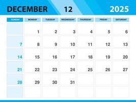 december 2025 mall, kalender 2025 mall , planerare en gång i månaden design, skrivbord kalender 2025, vägg kalender design, minimal stil, annons, affisch, utskrift media, grön bakgrund begrepp vektor