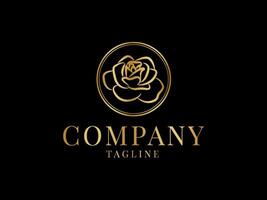 elegant Gold Rose Blume Logo Design auf schwarz Hintergrund vektor