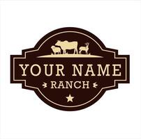 das Texas Ranch Logo mit ein Kuh, Schaf und Hirsch Silhouette vektor