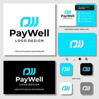 Brief pw Monogramm Business Payment Logo Design mit Visitenkartenvorlage. vektor