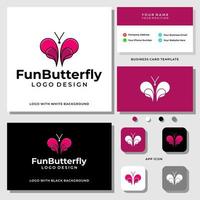 Schmetterlingstierschönheitssportlogodesign mit Visitenkartenschablone. vektor