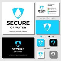 vattendroppe och sköld logotypdesign med visitkortsmall. vektor