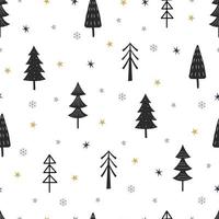 Nahtloser Musterweihnachtshintergrund mit Weihnachtsbaum und Sternen handgezeichnetes Design im Cartoon-Stil, Verwendung für Druck, Feiertapete, Stoff, Textil. Vektor-Illustration vektor