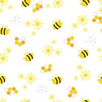 nahtloses Vektormuster Biene und Blumenhintergrund niedliches Design im Cartoon-Stil für Veröffentlichungen, Tapeten, Stoffe, Textilien, weiße Hintergrundillustration verwenden vektor