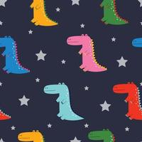 Cartoon Tier Hintergrund Krokodil und Sterne nahtlose Muster handgezeichnet im Kinderstil Design für Druck, Tapete, Stoff, Textilien Vektor-Illustration verwendet vektor