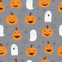 Nahtloser Vektor-Muster-Halloween-Hintergrund mit Kürbissen und Geistern handgezeichnetes Design im Cartoon-Stil für Druck, Tapeten, Stoff, Modetextilien vektor