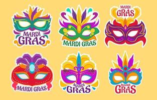 Mardi Gras Maske Sticker Sammlung vektor