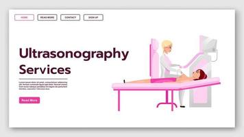 Zielseiten-Vektorvorlage für Ultraschalldienste. Brustultraschalldiagnoseverfahren Website-Schnittstellenidee mit flachen Illustrationen. Homepage-Layout, Webbanner, Webseiten-Cartoon-Konzept vektor