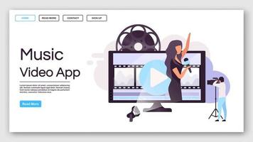 Musikvideo-App-Landingpage-Vektorvorlage. Clip Maker-Website-Schnittstellenidee mit flachen Illustrationen. Homepage-Layout der Videoproduktion. Videografie-Webbanner, Webseiten-Cartoon-Konzept vektor